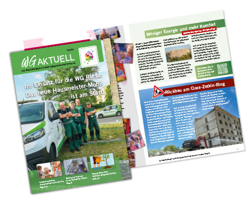 Vorschau Cover und eine Doppelseite vom Magazin WG AKTUELL