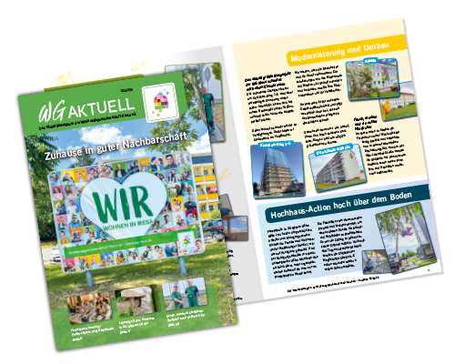 Vorschau Cover und eine Doppelseite vom Magazin WG AKTUELL